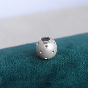 Sterling Silver 925 Thai Round Spacer Bead Charm Rhinestone Satin Finish THAI